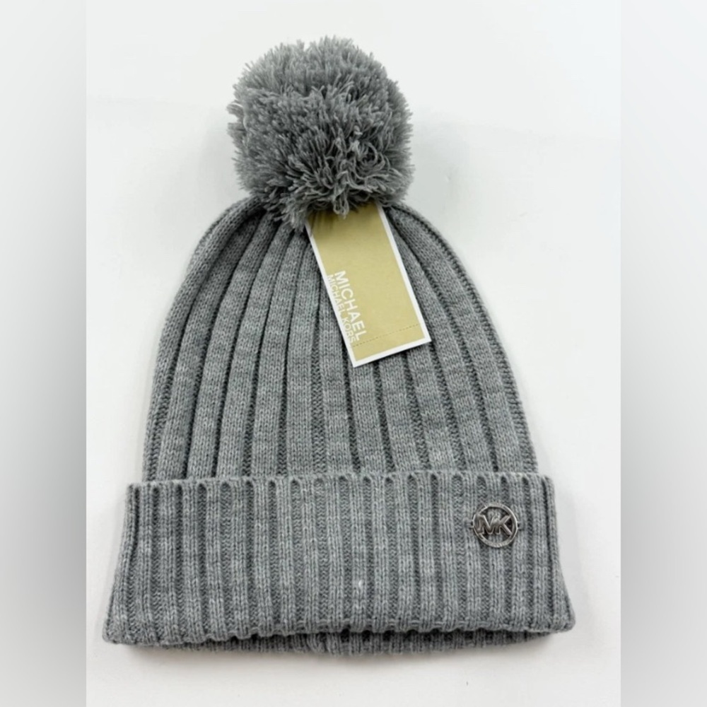 Michael Kors Heather Gray Pom-Pom Beanie